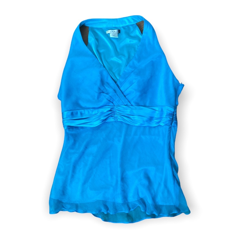 Page Vintage Silk Y2K Ribbon Blouse Teal Size 10